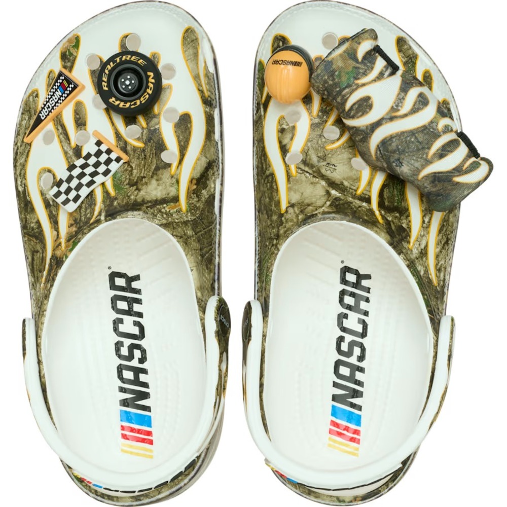 NASCAR x Realtree Crocs Classic Clog M8/W10 w/ Jibbitz Charms Camo Flames NEW